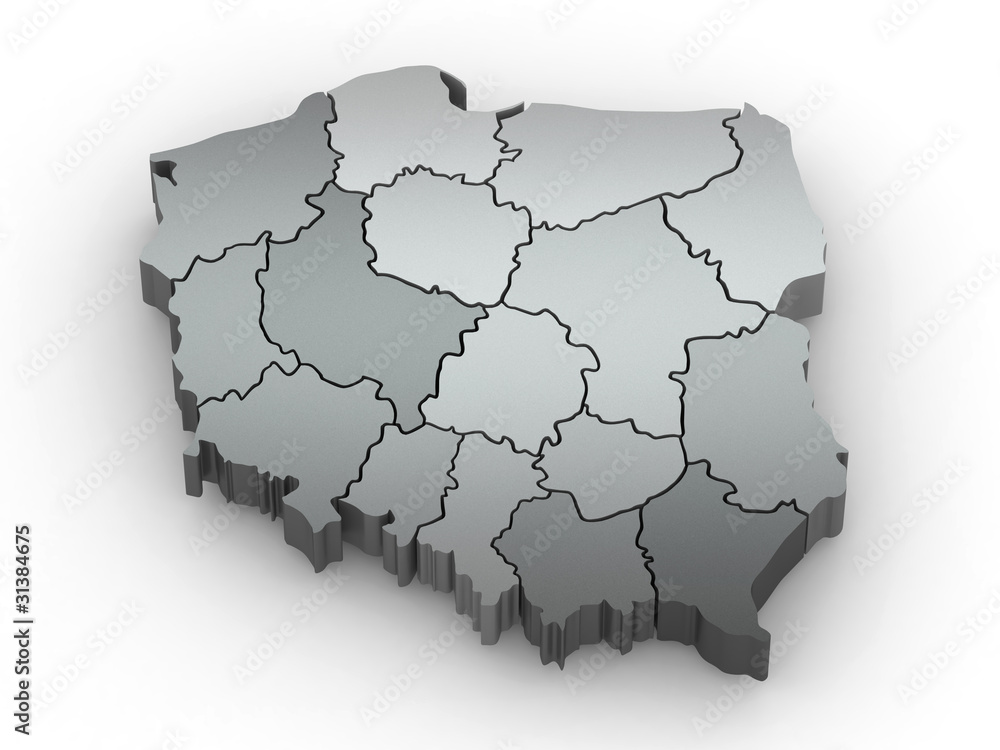 Three-dimensional map of Poland. 3d