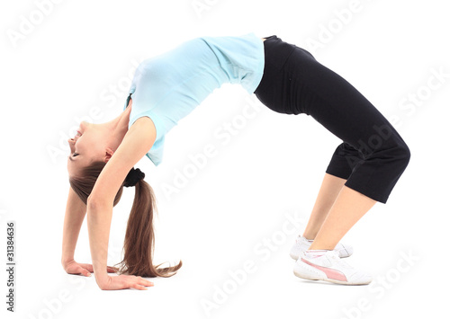 The beautiful young woman plays sports on a white background