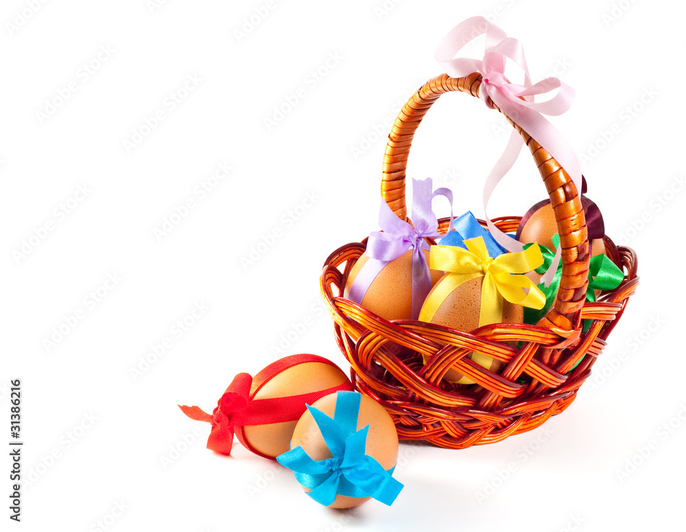 Easter eggs in brown basket