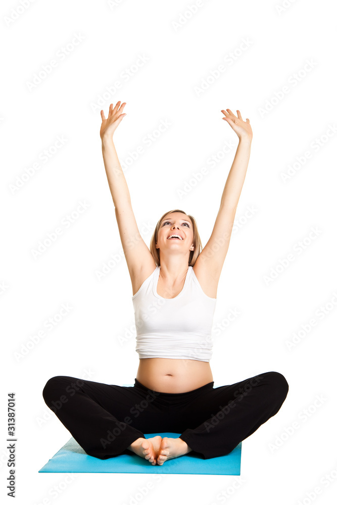 Pregnant woman fitness isolated on white Pregnant woman fitness isolated on white