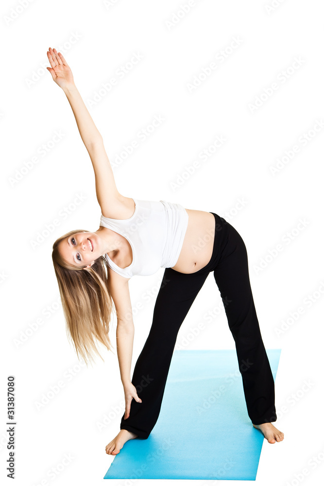 Pregnant woman fitness isolated on white Pregnant woman fitness isolated on white