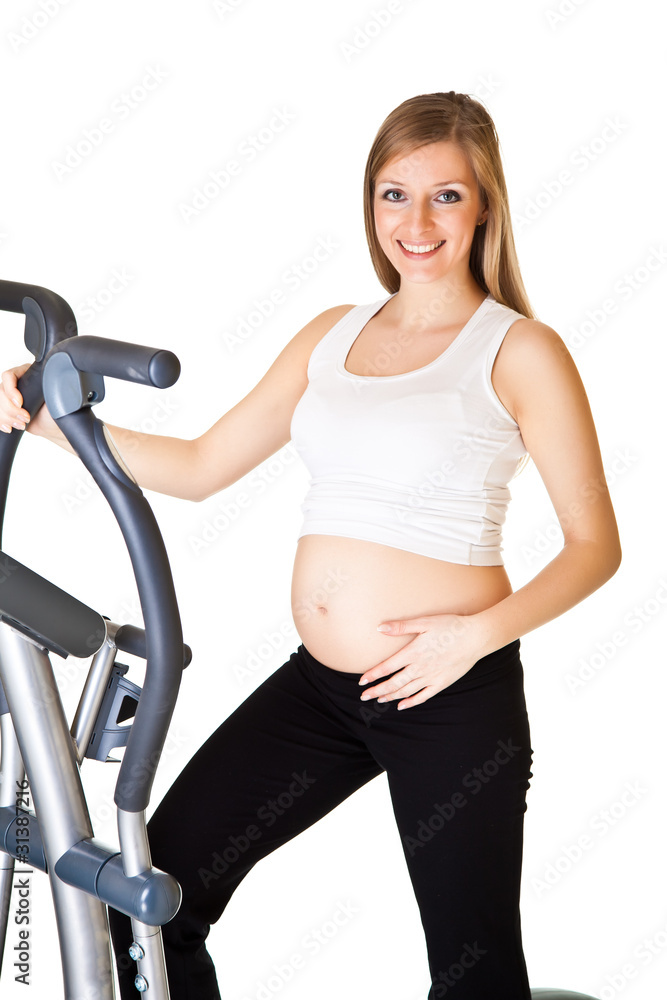 Pregnant woman fitness isolated on white Pregnant woman fitness isolated on white