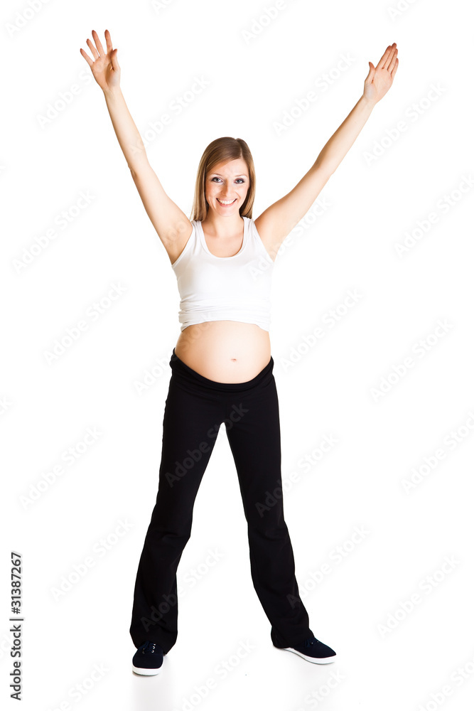 Pregnant woman fitness isolated on white Pregnant woman fitness isolated on white