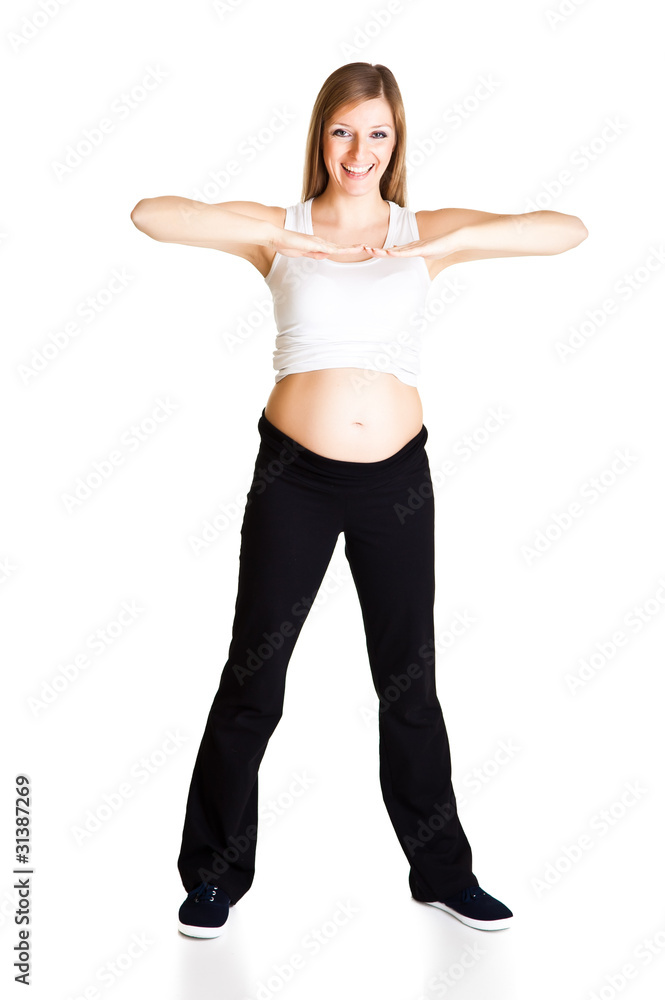 Pregnant woman fitness isolated on white Pregnant woman fitness isolated on white
