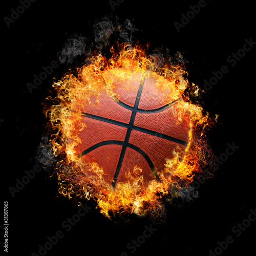 Basketball on fire isolated on black background