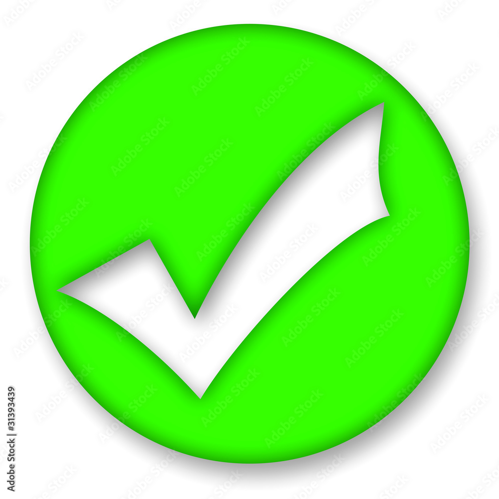 Green check mark button over white background Green check mark button over white background