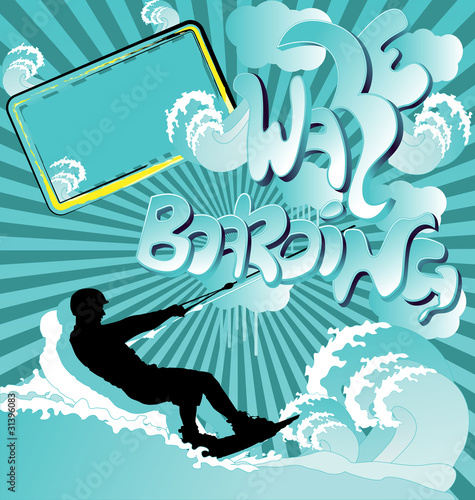 Wakeboarding silhouette on abstract background