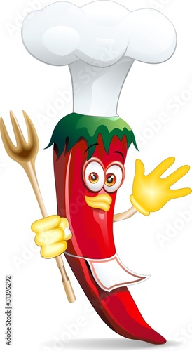Peperoncino Piccante Cuoco Cartoon-Red Hot Chili Pepper Cook