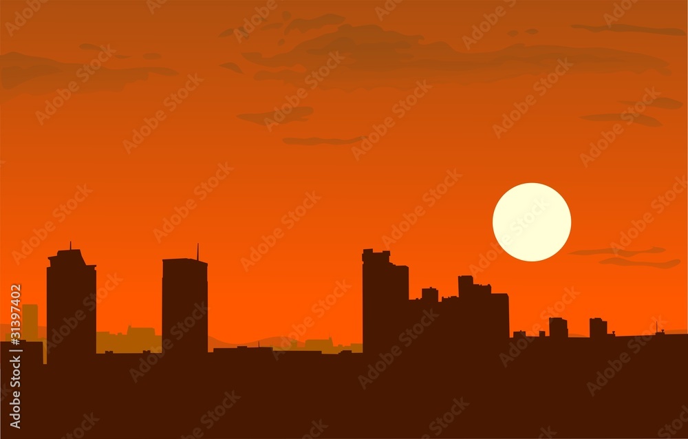 sunset city skyline