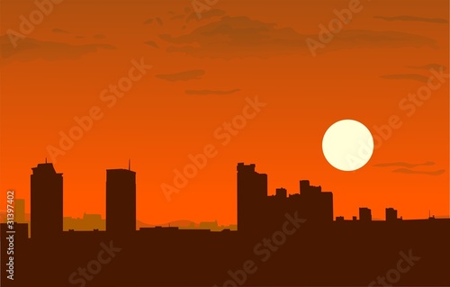 sunset city skyline