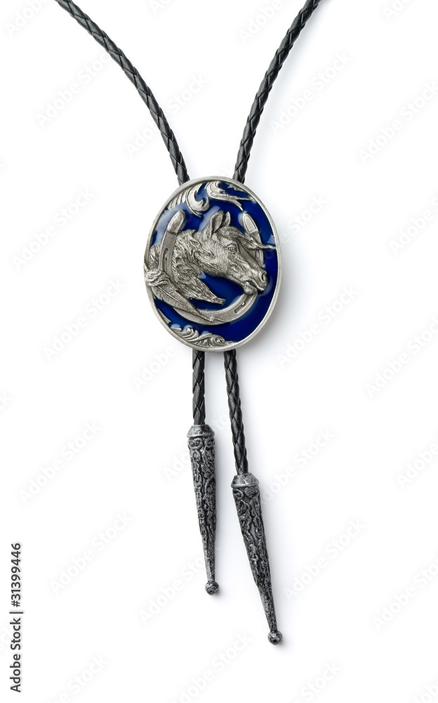 Cowboy leather bolo tie isolated on white Cowboy leather bolo tie isolated on white