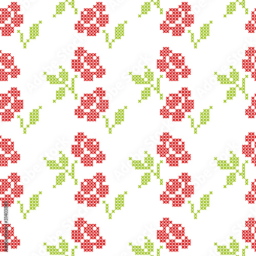 Seamless Pattern Stitch Flower Red/Green