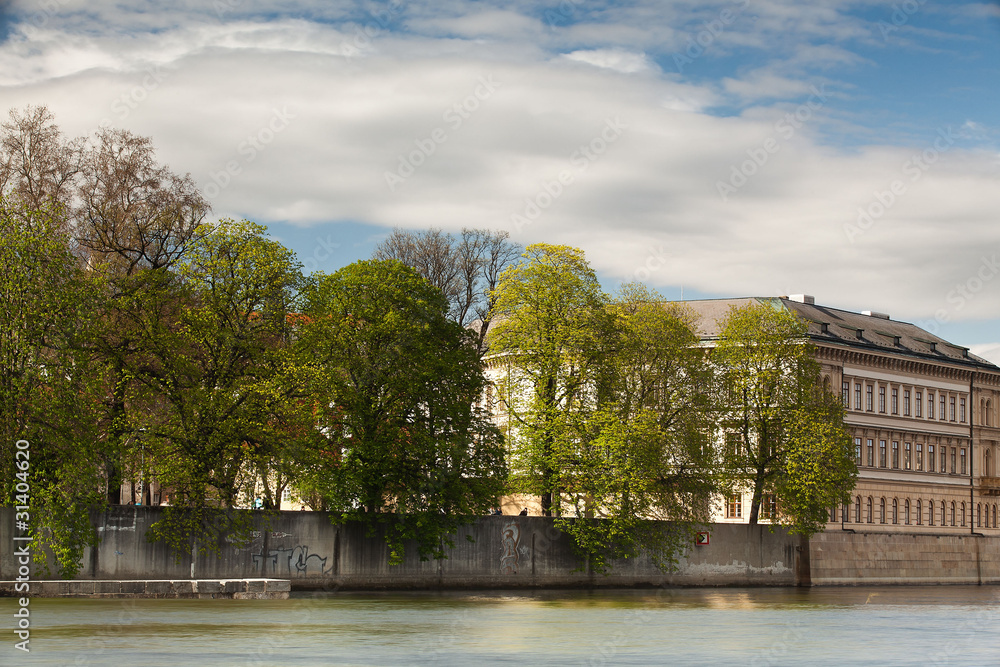 Historic building on the Vltava riverbank in Prague Historic building on the Vltava riverbank in Prague
