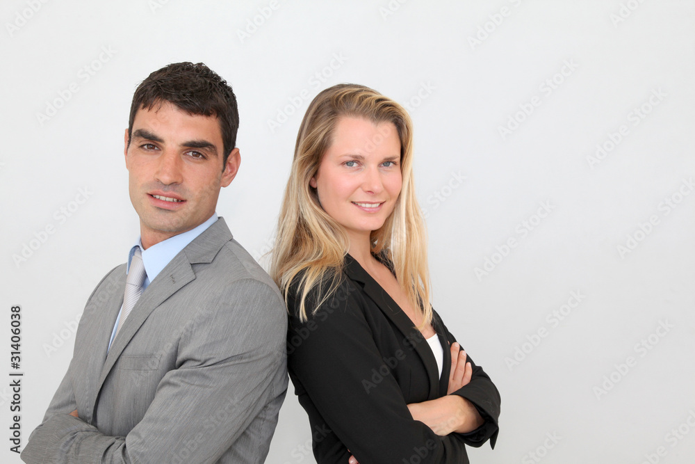 Business people with arms crossed on white background. Business people with arms crossed on white background.