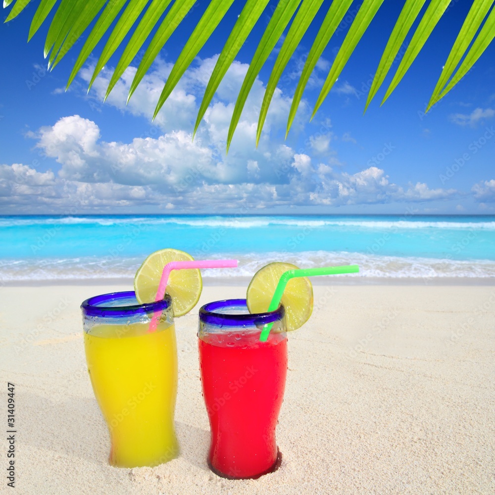 beach tropical cocktails palm tree leafl turquoise beach beach tropical cocktails palm tree leafl turquoise beach