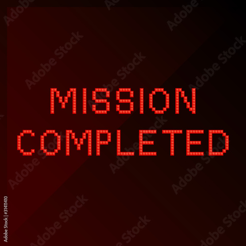mission completed in pixel art style