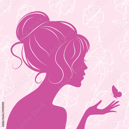 beauty girl silhouette with butterfly