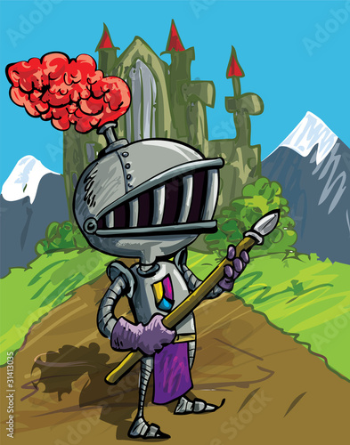 Cartoon knight in armour with a spear