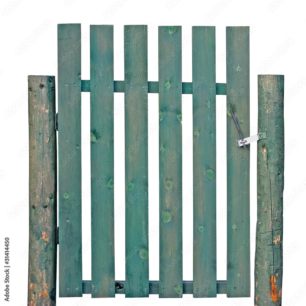 Wooden Gate, Aged Green Weathered Isolated Garden Fence Entrance