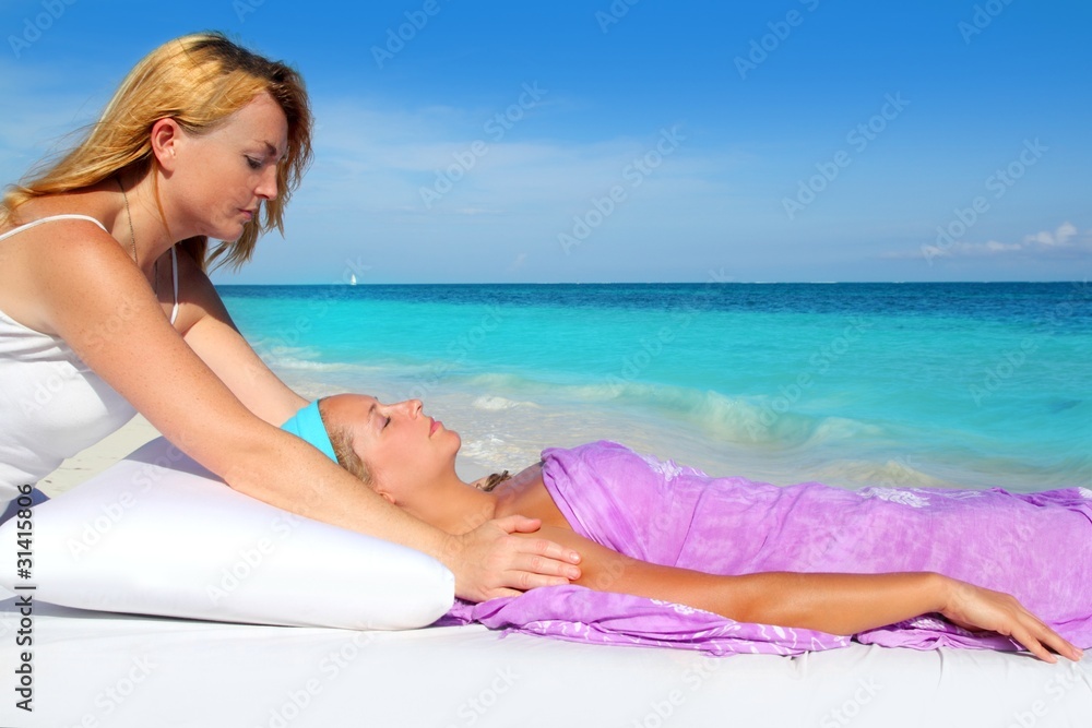 Mayan reiki massage in Caribbean beach woman Mayan reiki massage in Caribbean beach woman