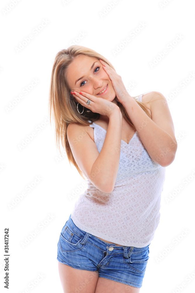 young woman in jeans shorts young woman in jeans shorts
