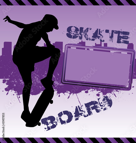 Urban vector with city skyline adn skateboarder silhouette