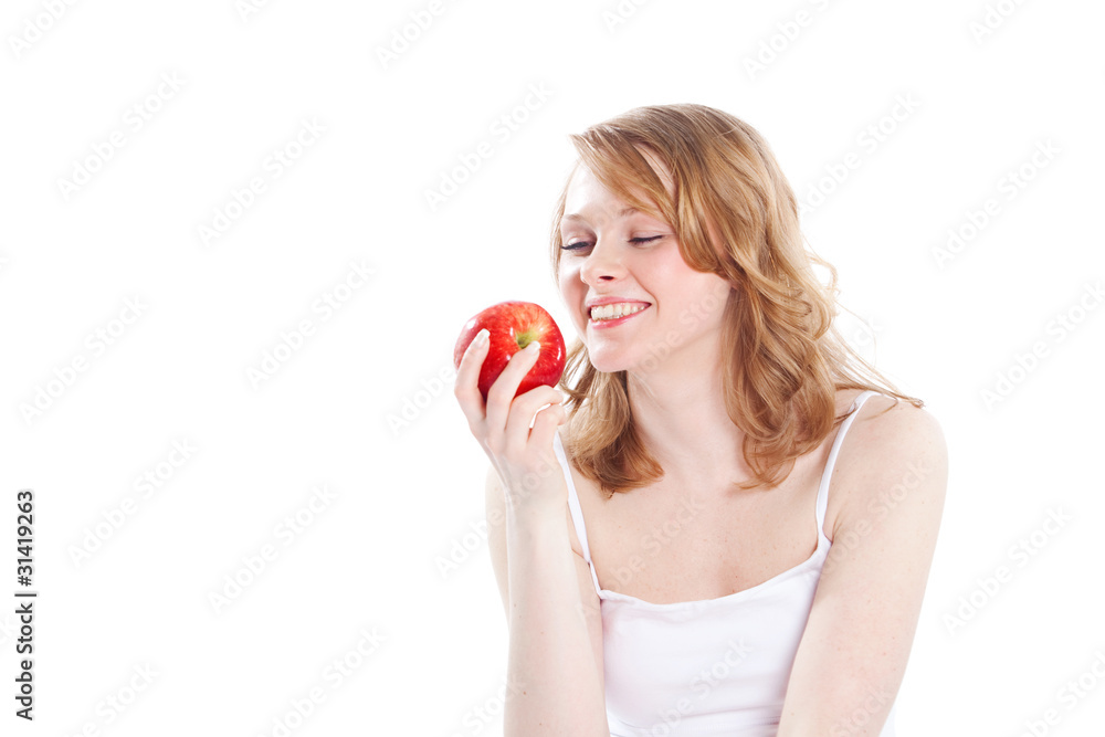 Portrait of beautiful girl with apple Portrait of beautiful girl with apple
