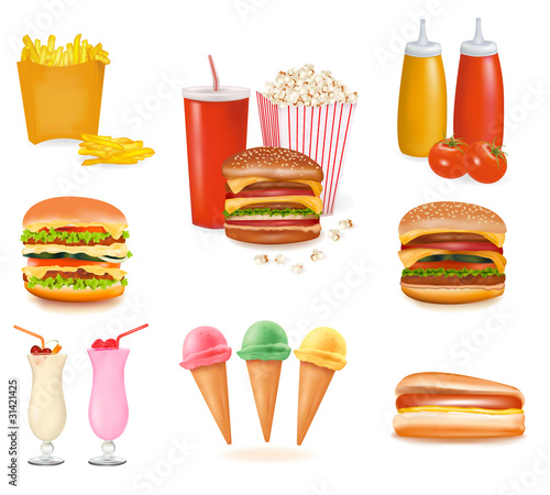 Big set of fast food products. Vector illustration.