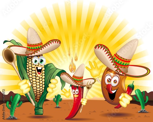Messico Ricetta Gastronomica Cartoon-Mexican Food-Vector