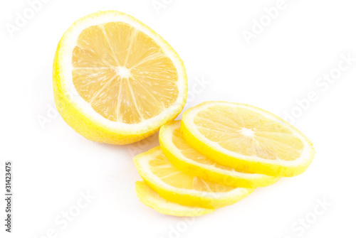 Slices of lemon close up isolation in white  background