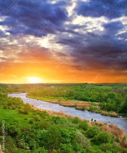 south bug river among a steppe at the sunset