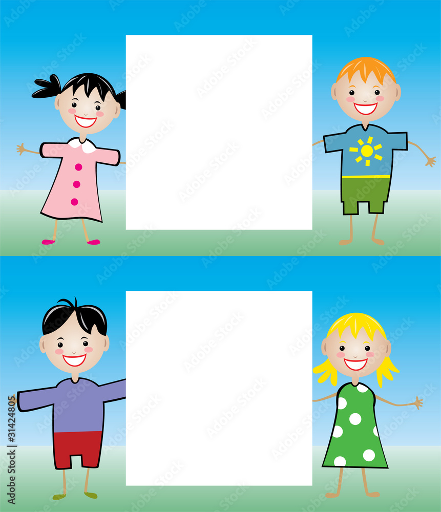 vector illustration of young children holding blank paper vector illustration of young children holding blank paper