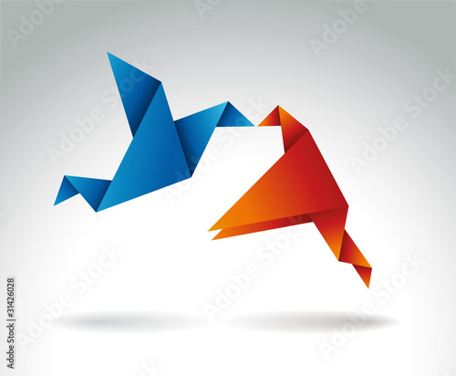 Paper Kiss, Origami symbolic vector illustration.