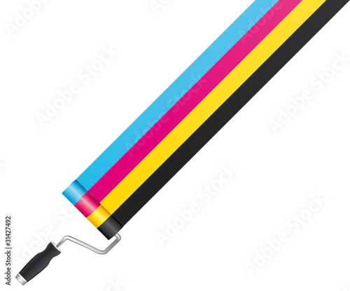 CMYK CMJN paint roller isolated