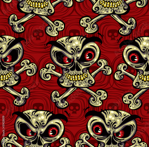 Crazy skulls seamless pattern.