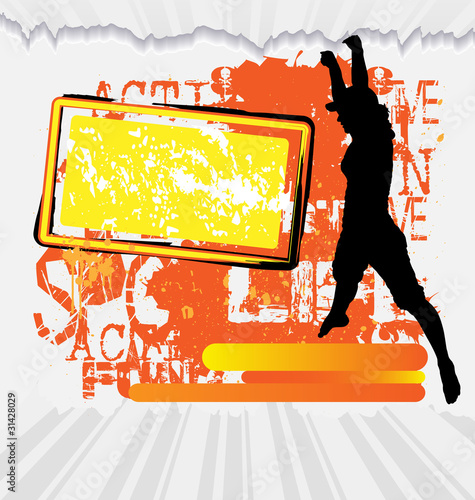 Active woman flyer template on abstract background with female s