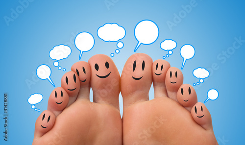 Happy group of finger smileys with social network sign