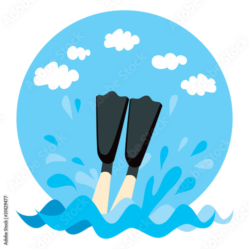 Legs splashing on water with diving flippers