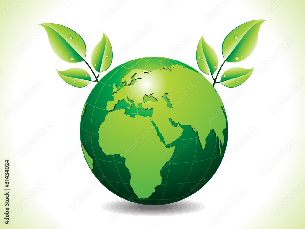 abstract green eco globe with leaf