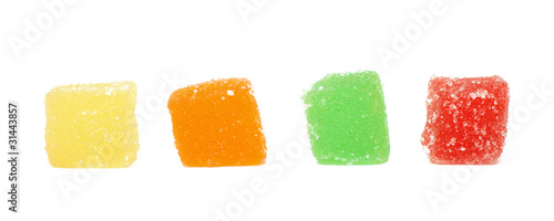 four pieces of jelly fruit candy