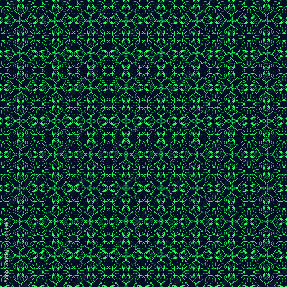 Green floral patterns on dark blue background