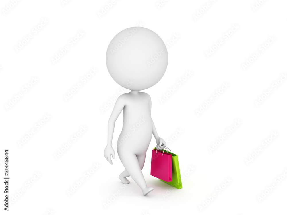 3d rendered illustration of a little guy with shopping bags 3d rendered illustration of a little guy with shopping bags