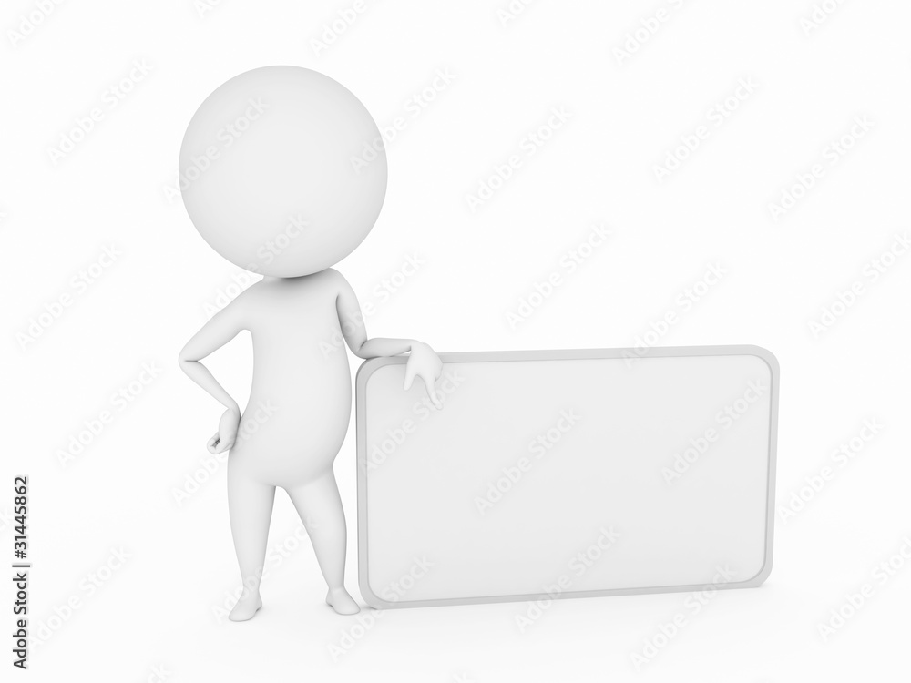 3d rendered little guy with a blank sign 3d rendered little guy with a blank sign