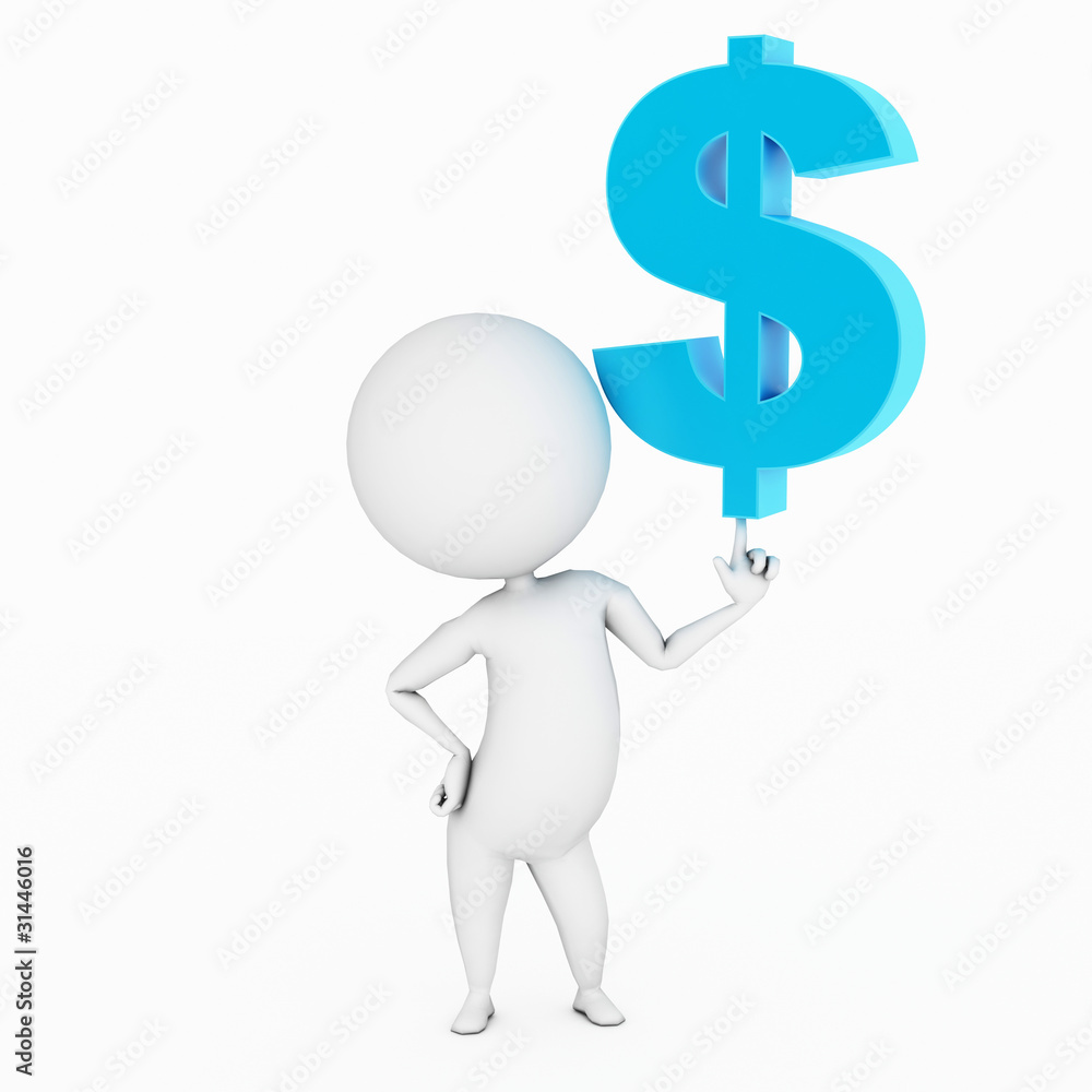 a 3d rendered illustration of a small guy and a dollar sign a 3d rendered illustration of a small guy and a dollar sign