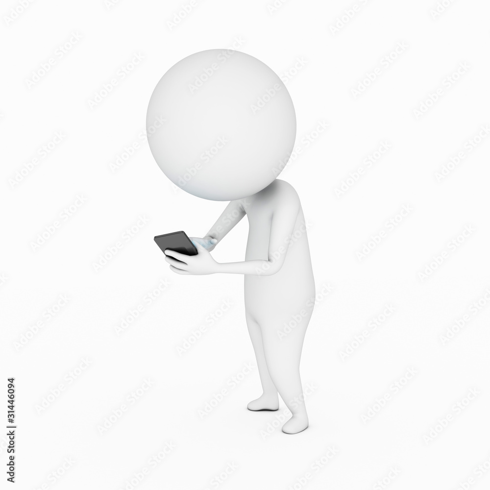 3d rendered illustration of a little guy and his phone 3d rendered illustration of a little guy and his phone