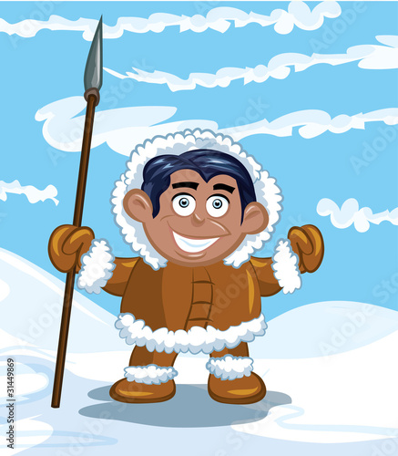 Cartoon eskimo with a spear