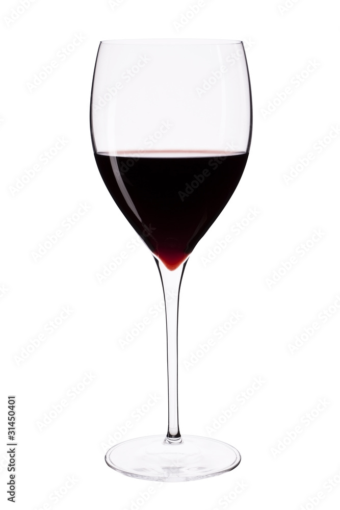 Wine glass with red wine.