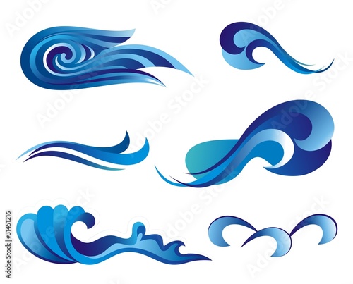 Set of wave symbols for design isolated on white