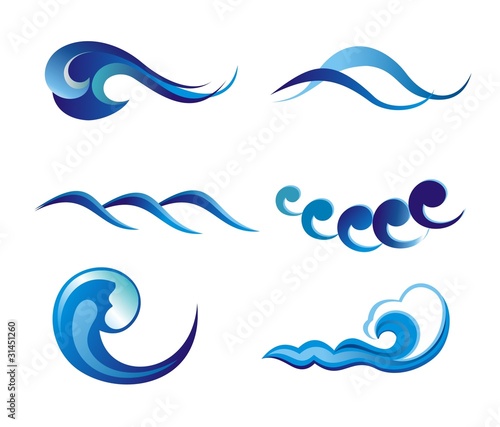 Set of wave symbols for design isolated on white