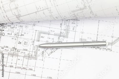 background of the architectural drawings and pen